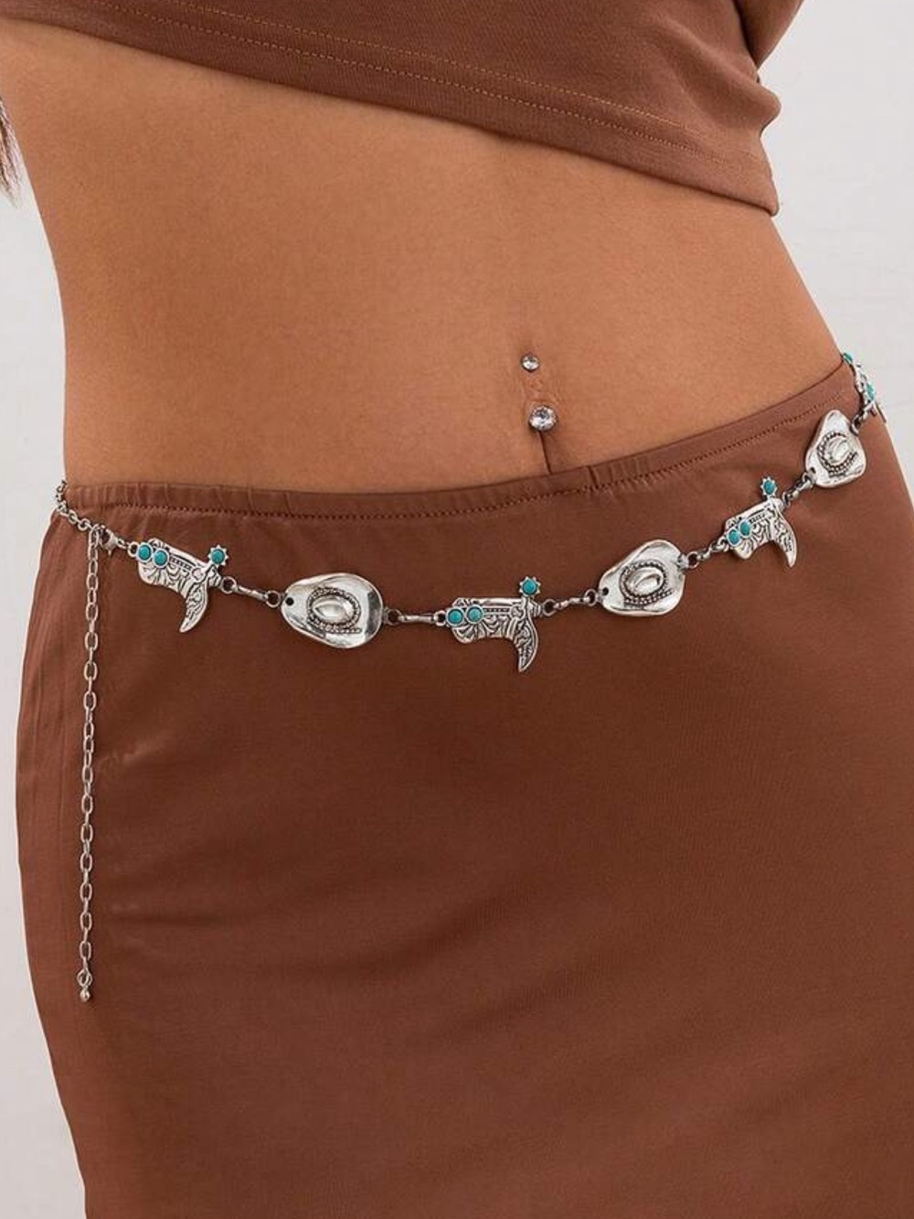 Silver Western Cowgirl Charm Chain Belt NEW
